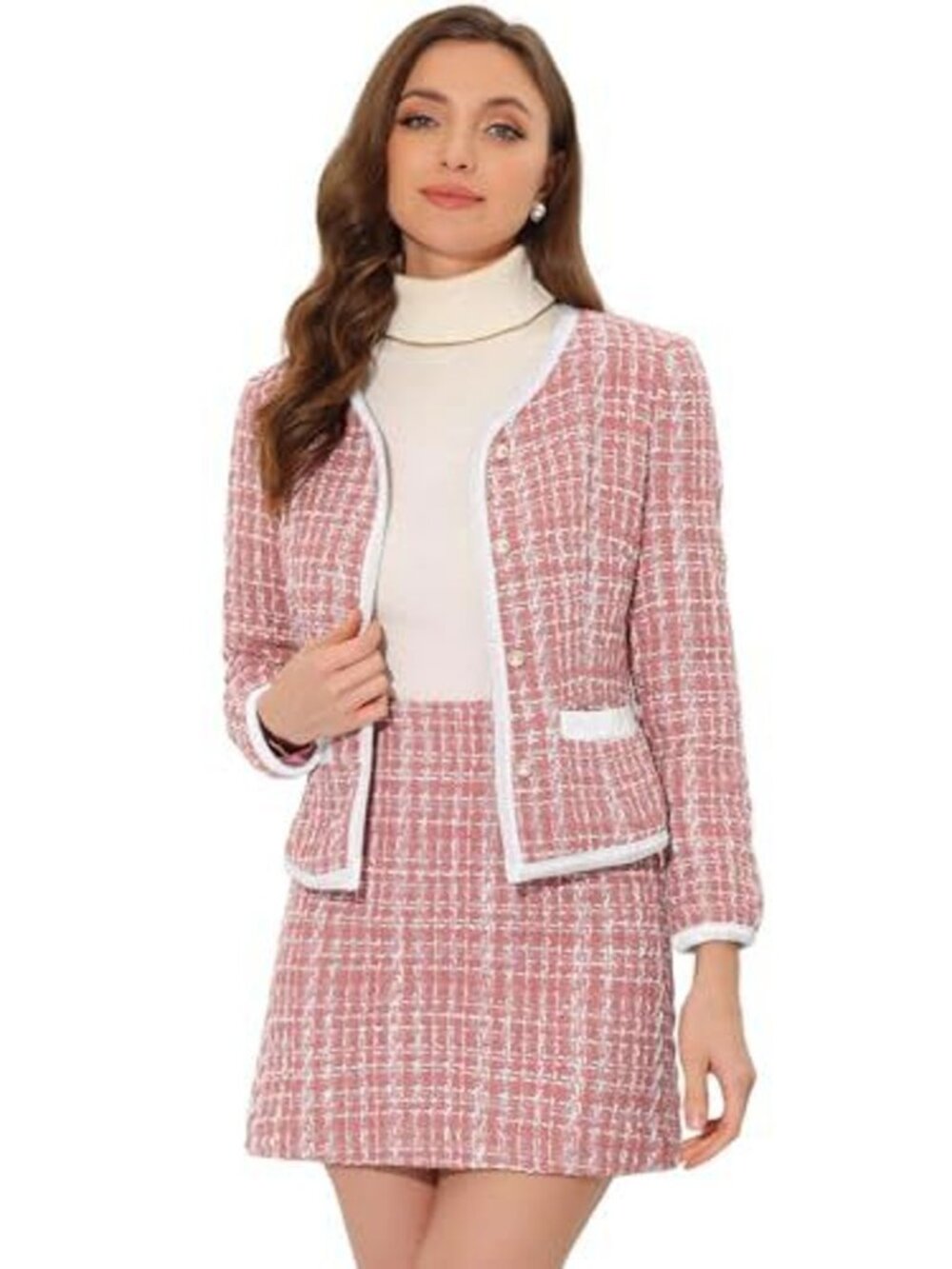Allegra K Plaid Tweed Crop Blazer Size M - 1494 - Picture 7 of 7